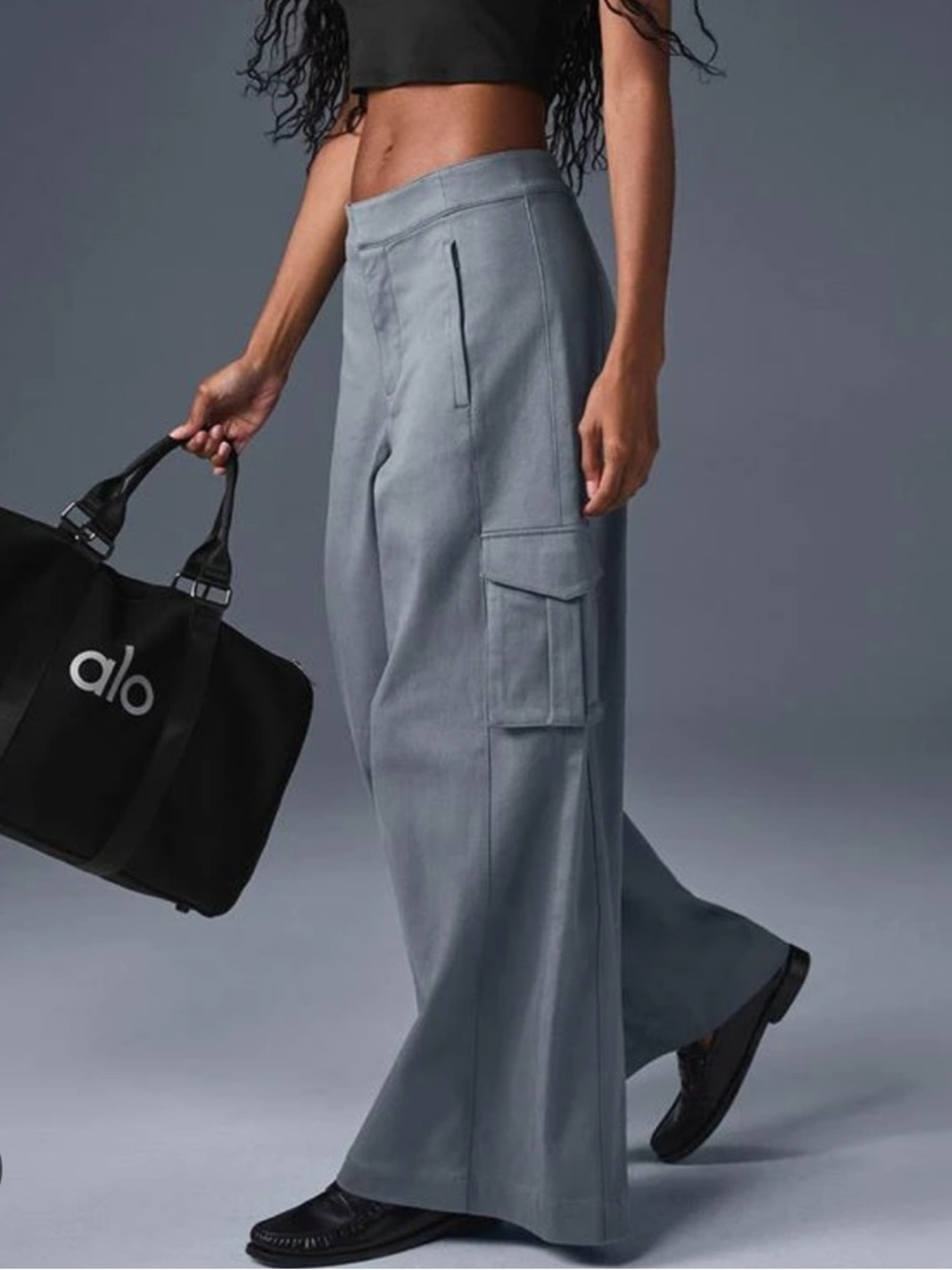 ALO Steel Grey Wide-Leg Cargo Trousers